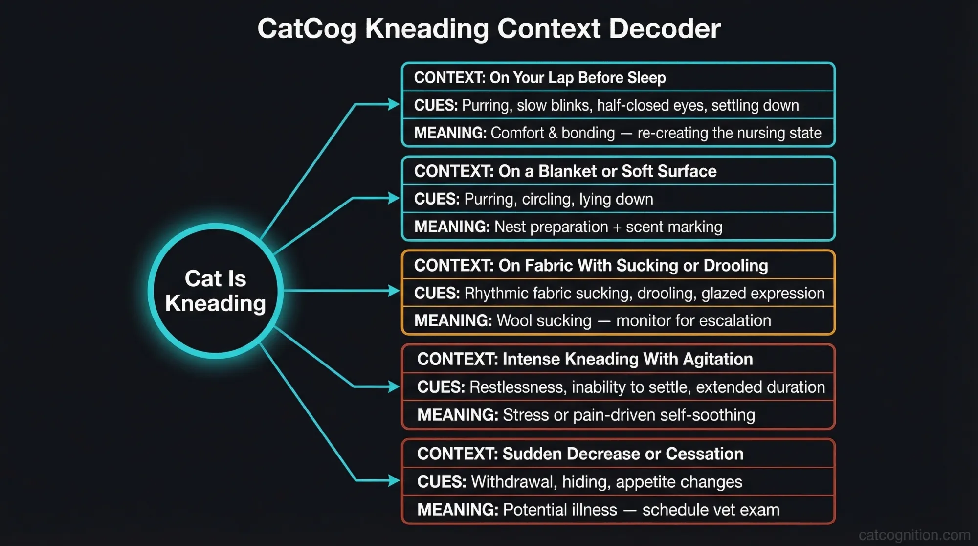 CatCog Kneading Context Decoder: 5 cat kneading contexts mapped to meaning and response