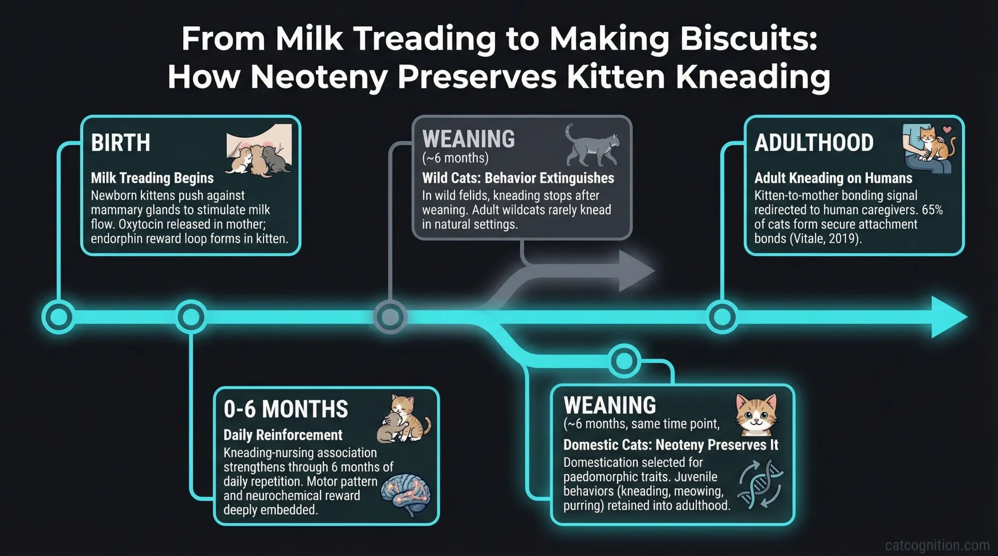 Neoteny timeline: how kitten milk treading becomes adult cat kneading